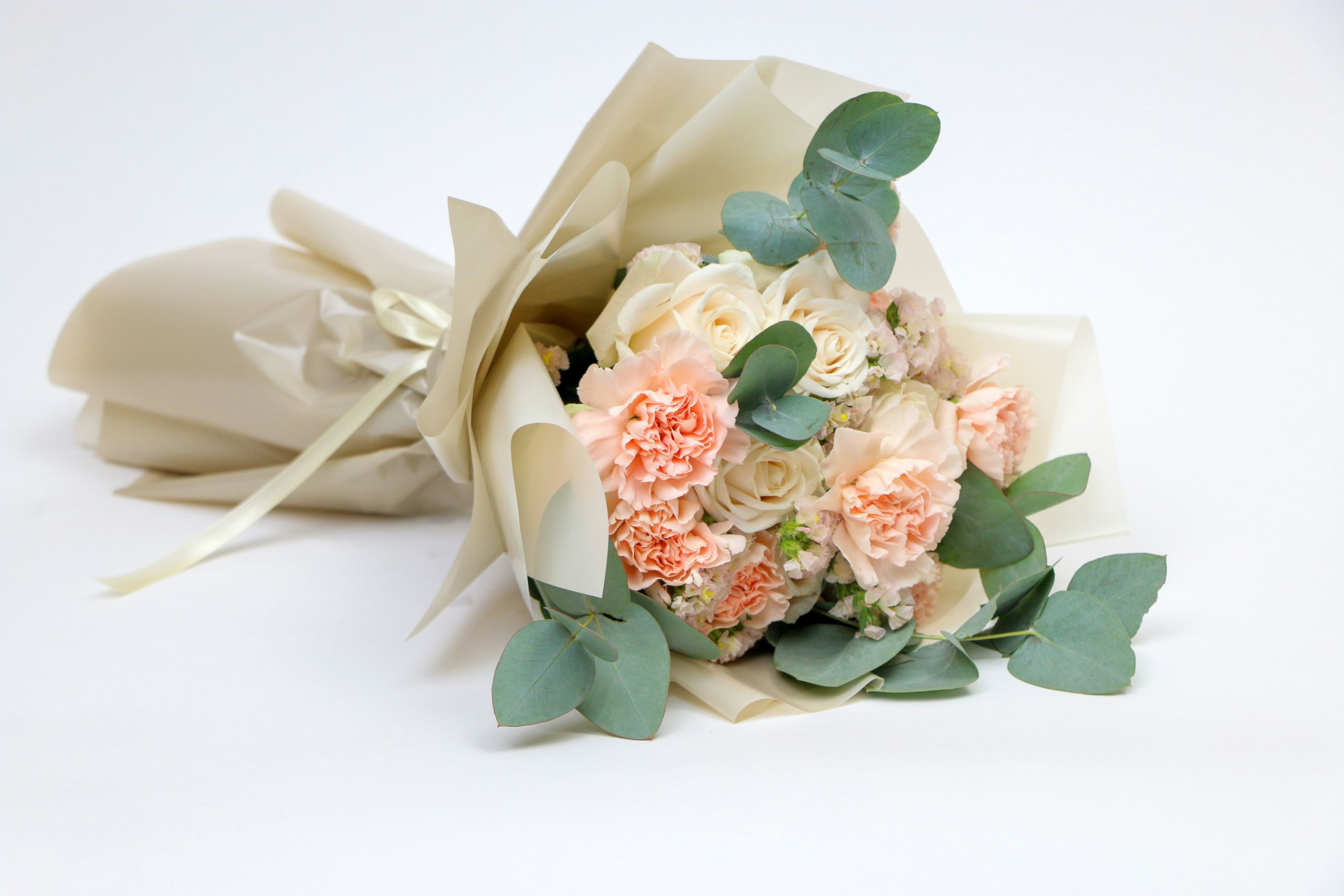 The Peach and Cream Wrapped Bouquet